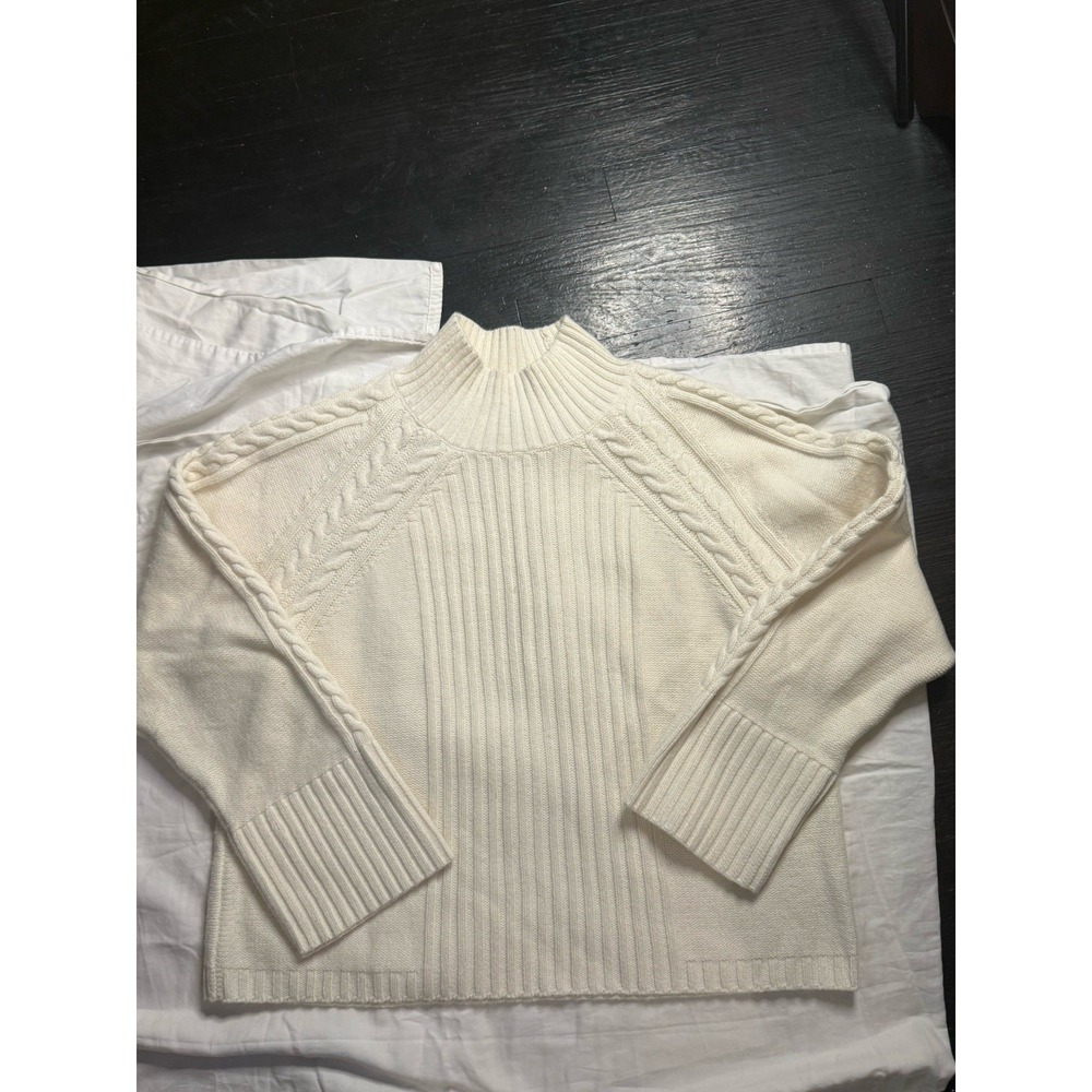 Talbots Ivory Cable Knit Sweater & Skirt Set M Mock Neck Long Sleeve 2 Piece